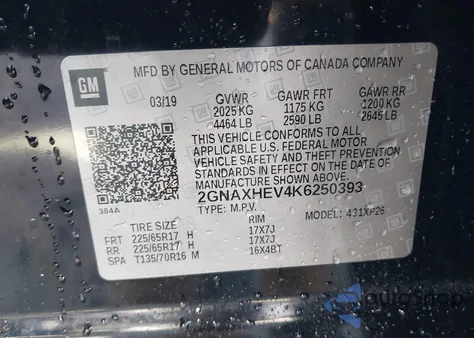 2019 Chevrolet Equinox Ls из США, поврежденный, VIN 2GNAXHEV4K6250393